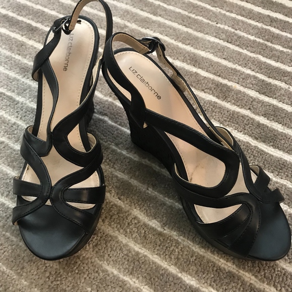 Liz Claiborne Chic Strappy Black Platform Wedge - Picture 1 of 7
